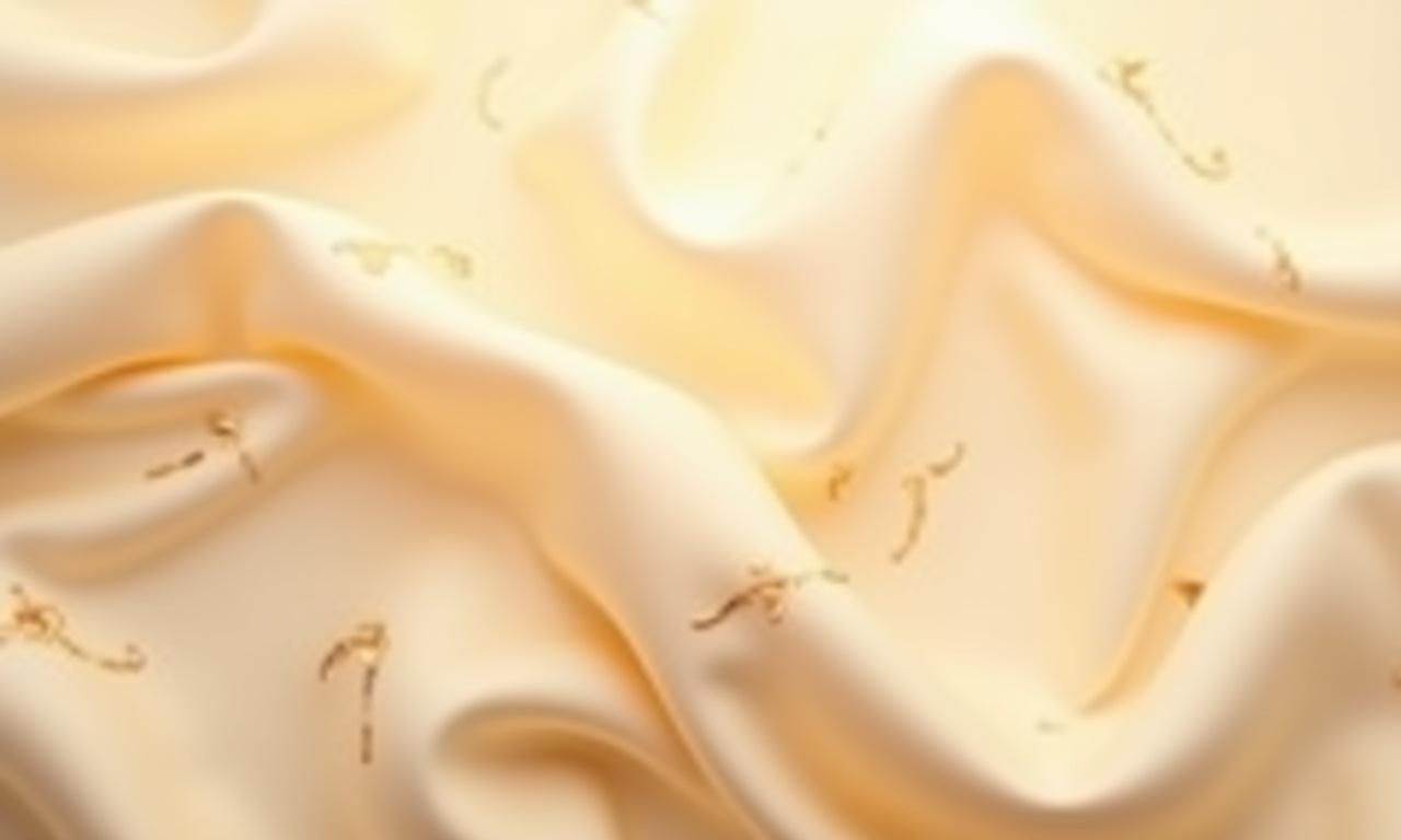 Fließender Seidenstoff mit Kalligraphie-Muster und tiefen Falten